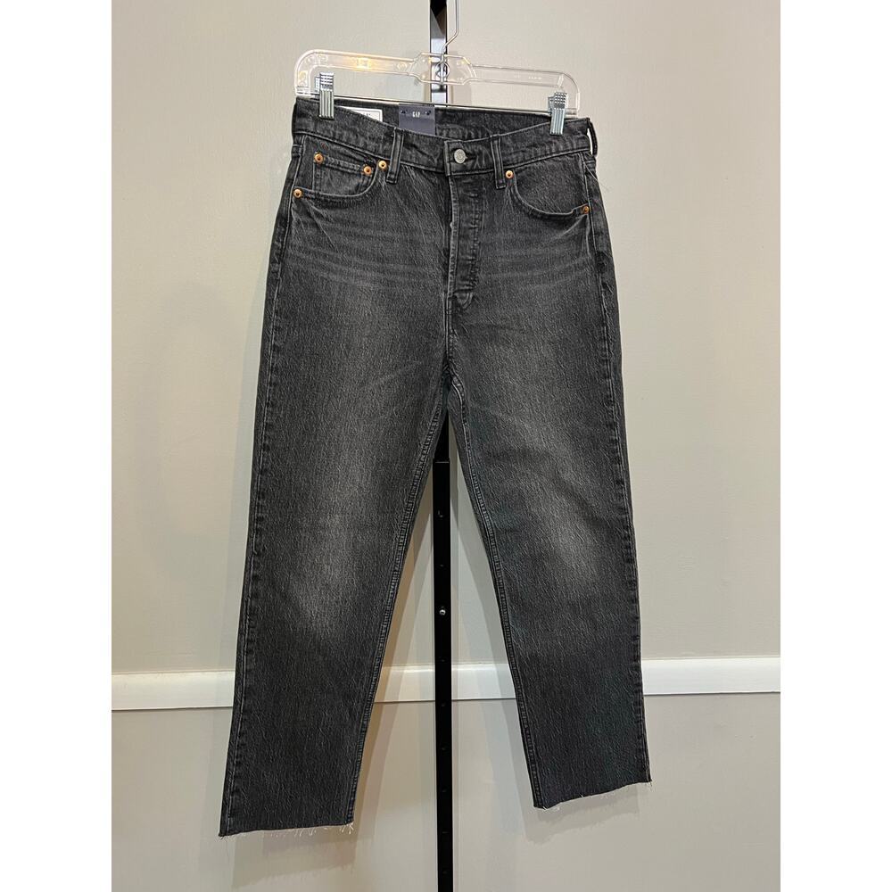 GAP Cheeky Straight Jeans High Rise Black Wash Raw Hem NWT 28